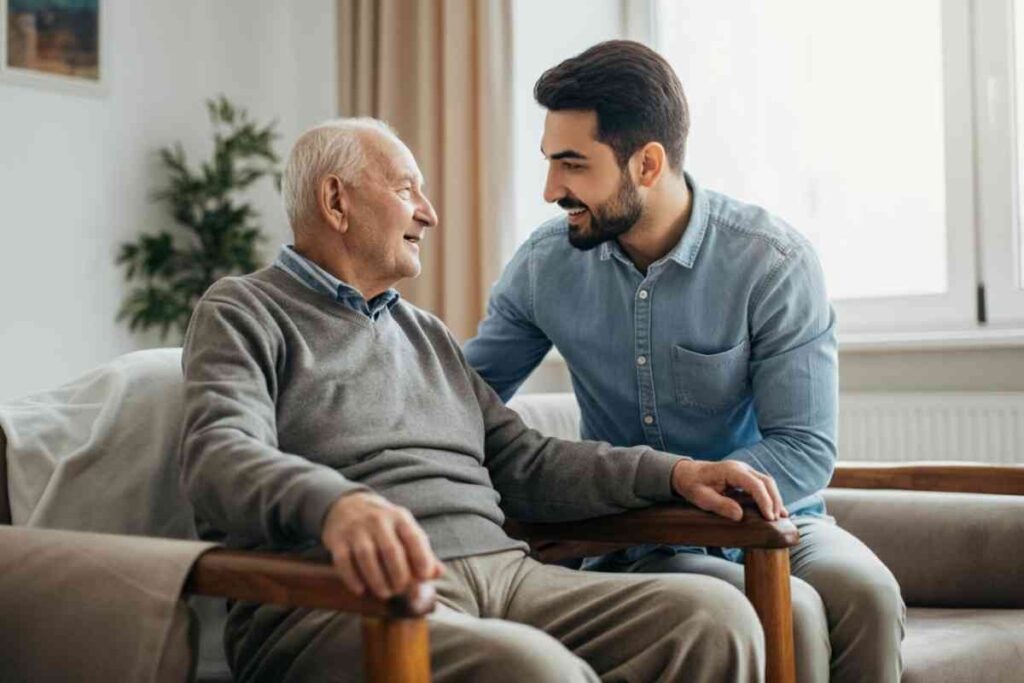 eredità e figlo che accudisce il genitore infermo